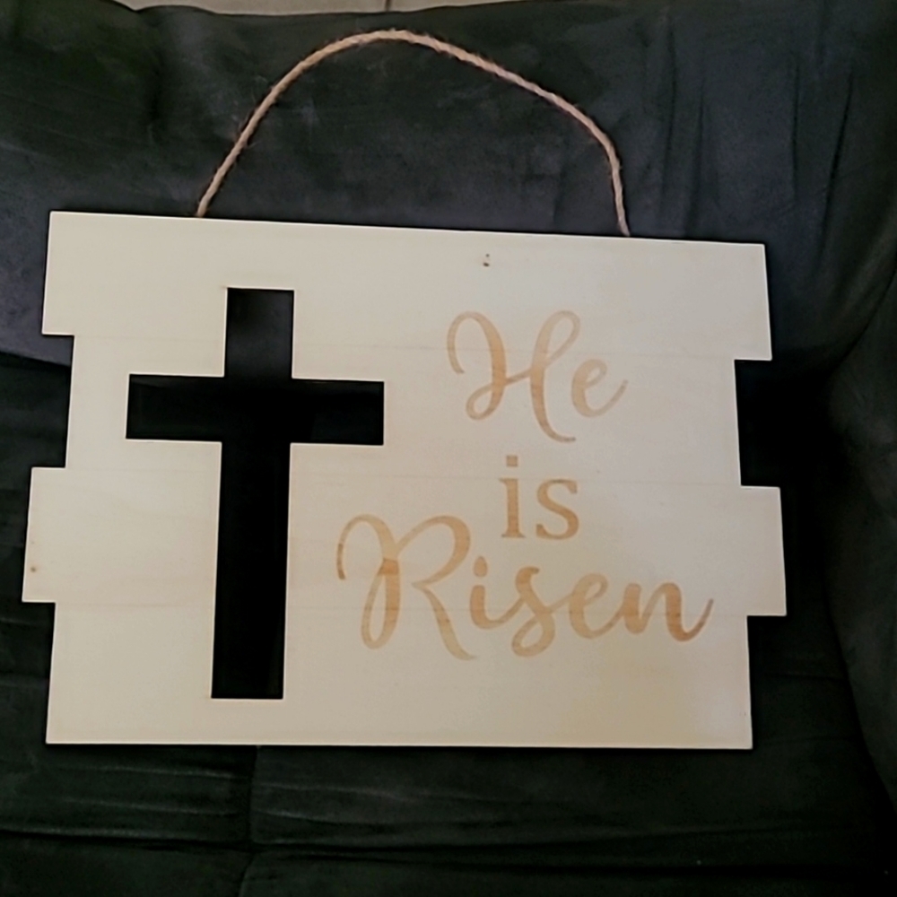 In Full Bloom He Is Risen DIY Holiday Decor Unfinished Wooden Cross Hanging Sign
